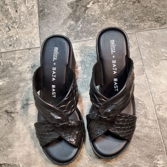 Melissa x Baja East Collab Black Python Strappy Block Heel Slide PVC Sandals 7 - Picture 3 of 8